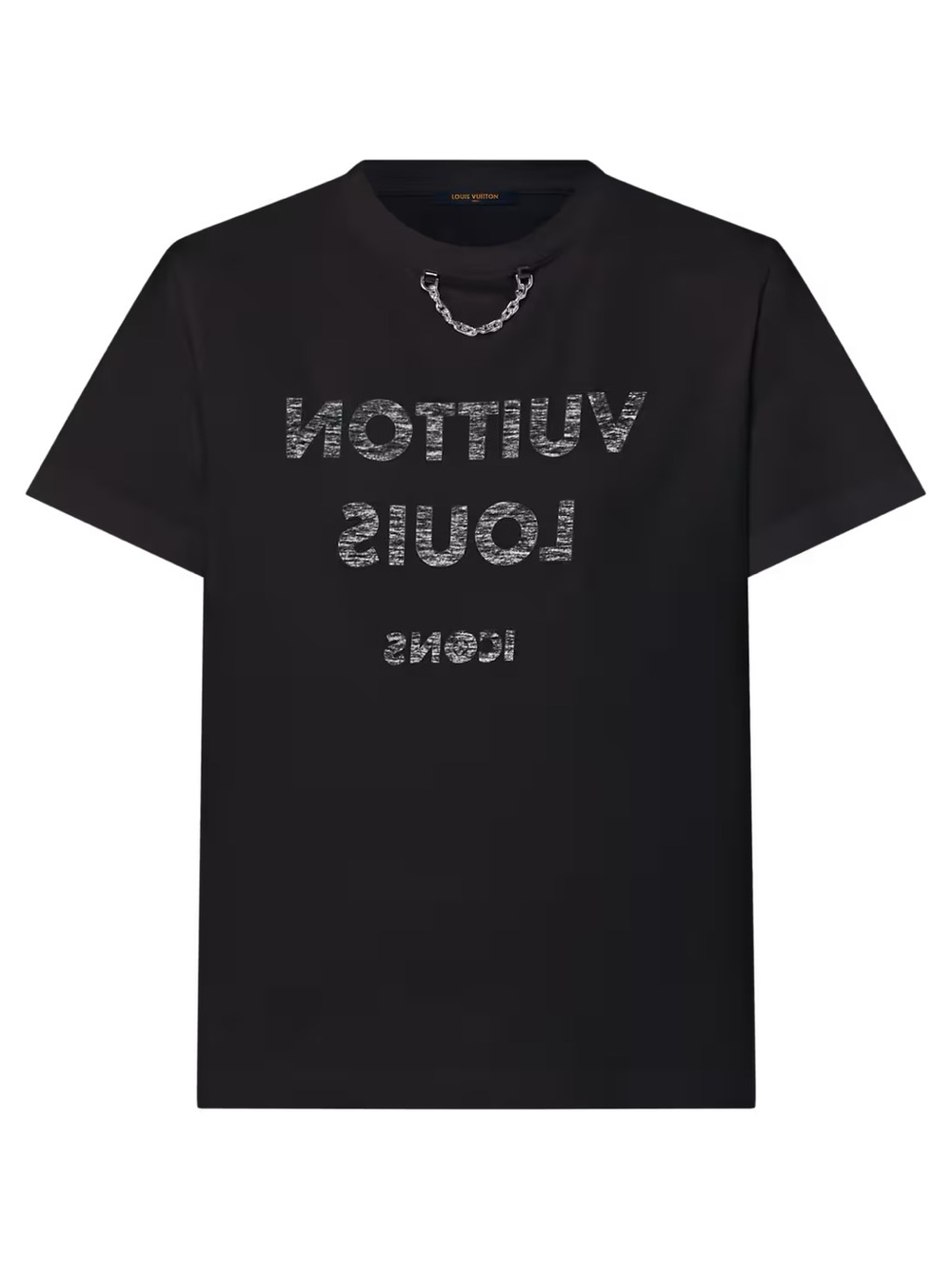Louis Vuitton Black Cotton Logo T-Shirt with Silver Chain Detail